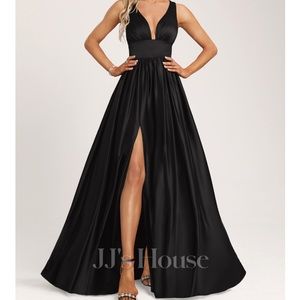 Black satin floor length dress